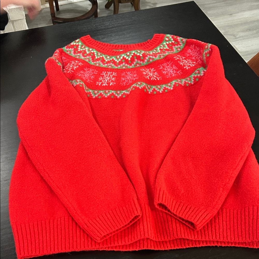 Red Women's Sweater with Snowflake Pattern
